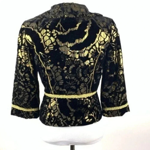 Cynthia Cynthia Steffe blazer size 2 black gold silk blend floral crushed velvet - Picture 3 of 10
